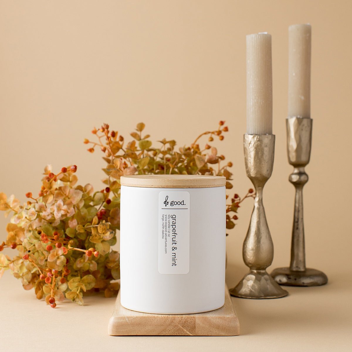 Image of grapefruit & mint soy candle in our Signature White Collection