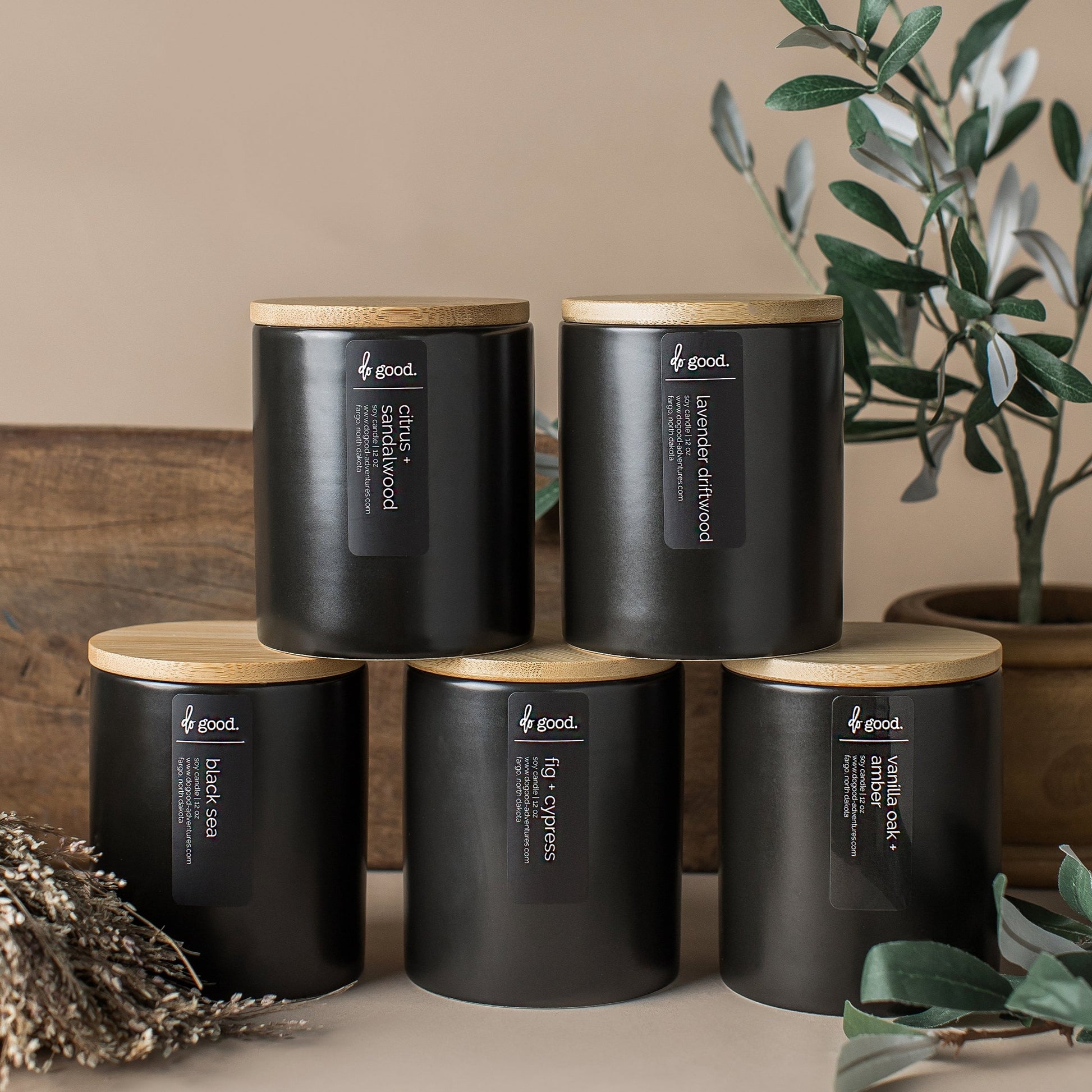 5 soy candles in signature black collection