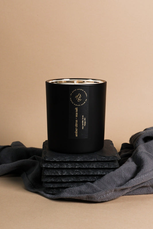 Amber Citrus + Sea Salt  | Signature Black Collection | Soy Candle