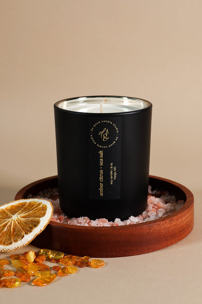 Amber Citrus + Sea Salt  | Signature Black Collection | Soy Candle