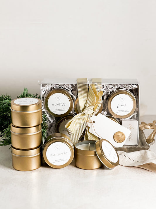 Holiday Mini Candle Gold Tin Gift Set (5 × 3 oz) | Ready to Gift