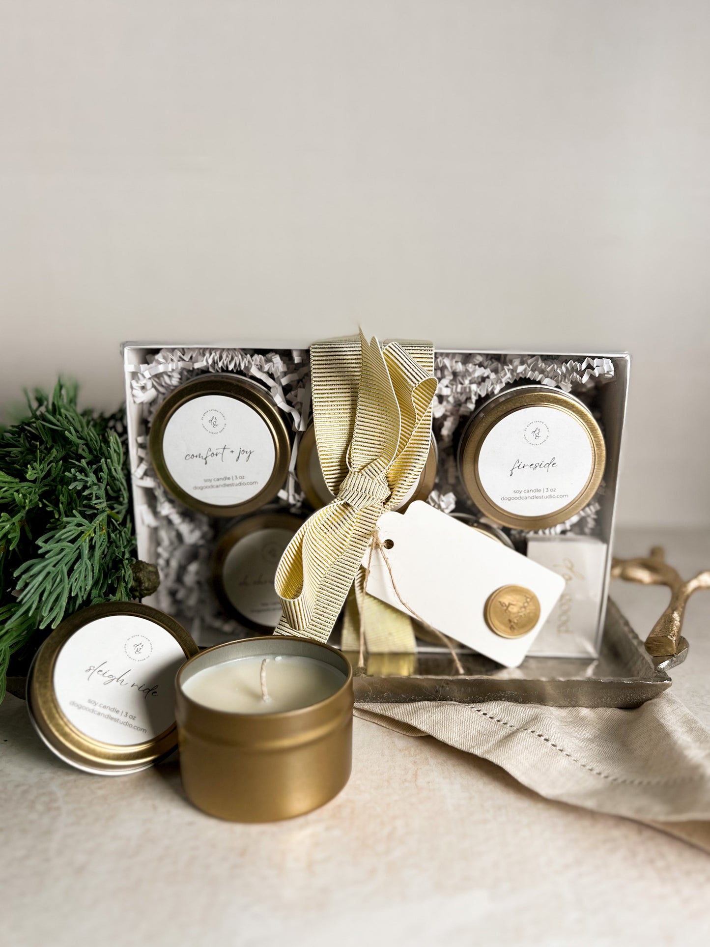 Holiday Mini Candle Gold Tin Gift Set (5 × 3 oz) | Ready to Gift