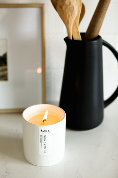 santal & white tea | Signature White Collection Soy Candle - do good adventures