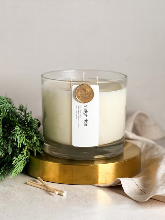 Sleigh Ride Triple Wick  | 26 oz Soy Candle Woody, Earthy, Fresh