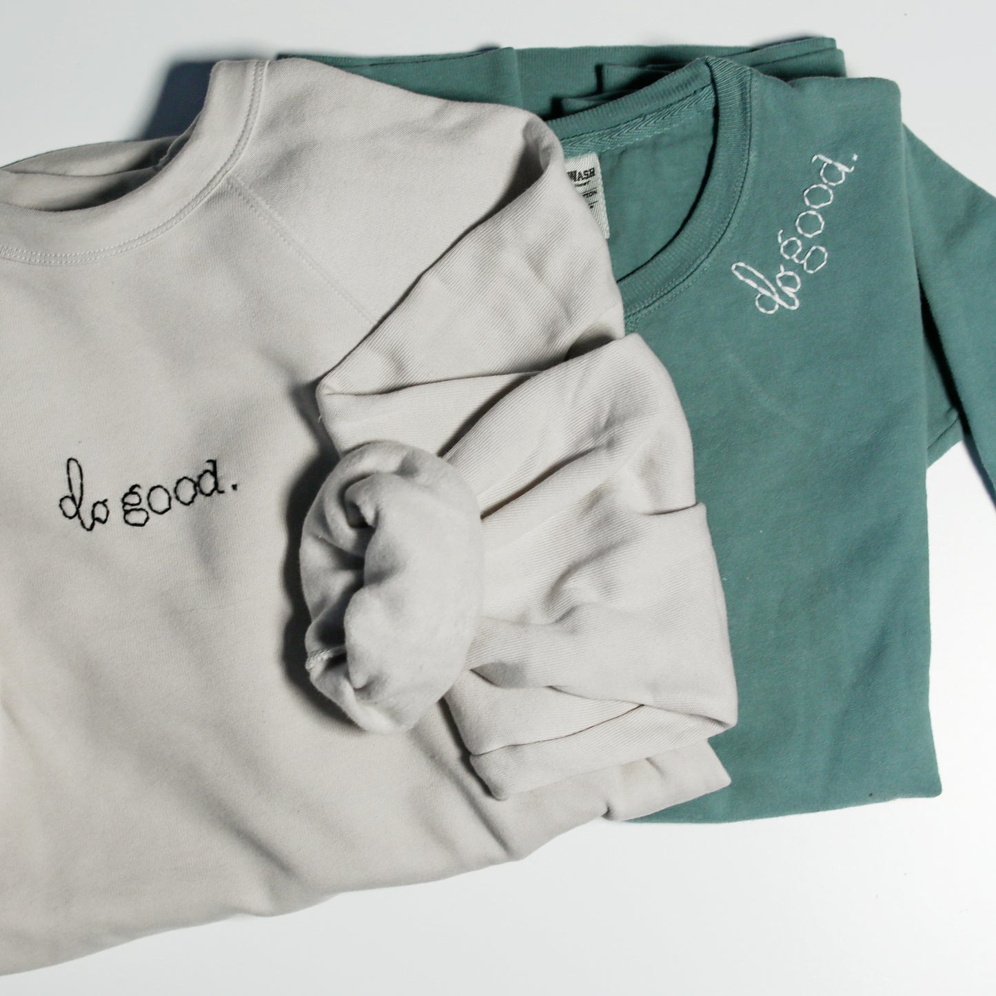 sage hand embroidered "do good" sweatshirt