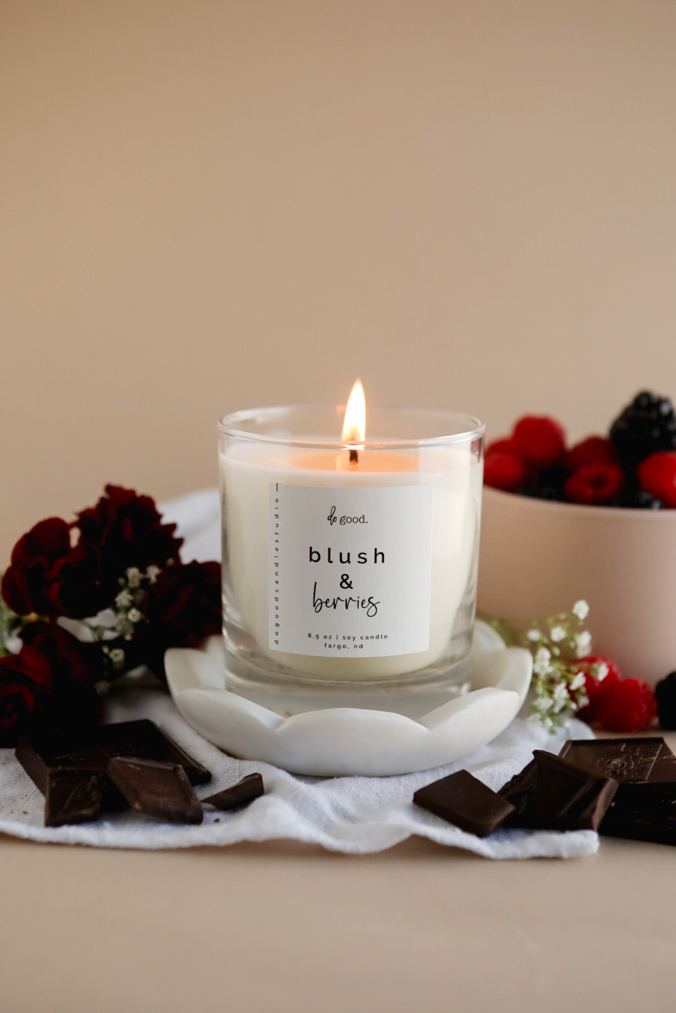 The Monthly Exclusive Glow Soy Candle - February: Blush & Berries - do good adventures